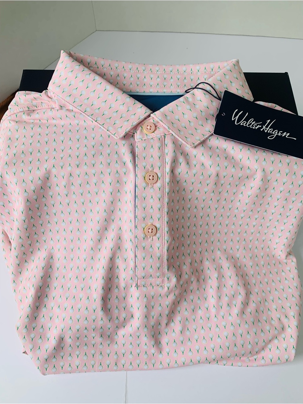 NWT Walter Hagen Mens Performance 11 Golf Polo Retro Golfball Pink Size Large